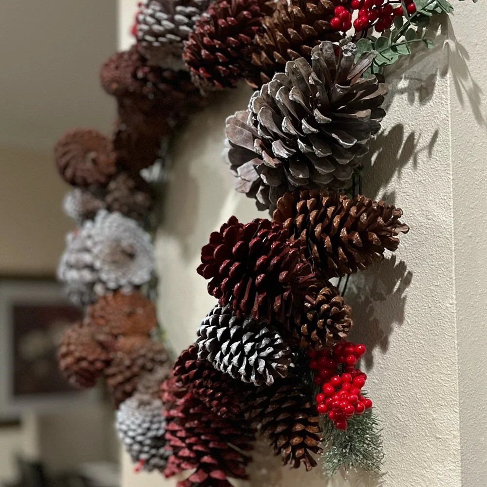 Rustic Pinecone Holiday Wreath with Red Accents